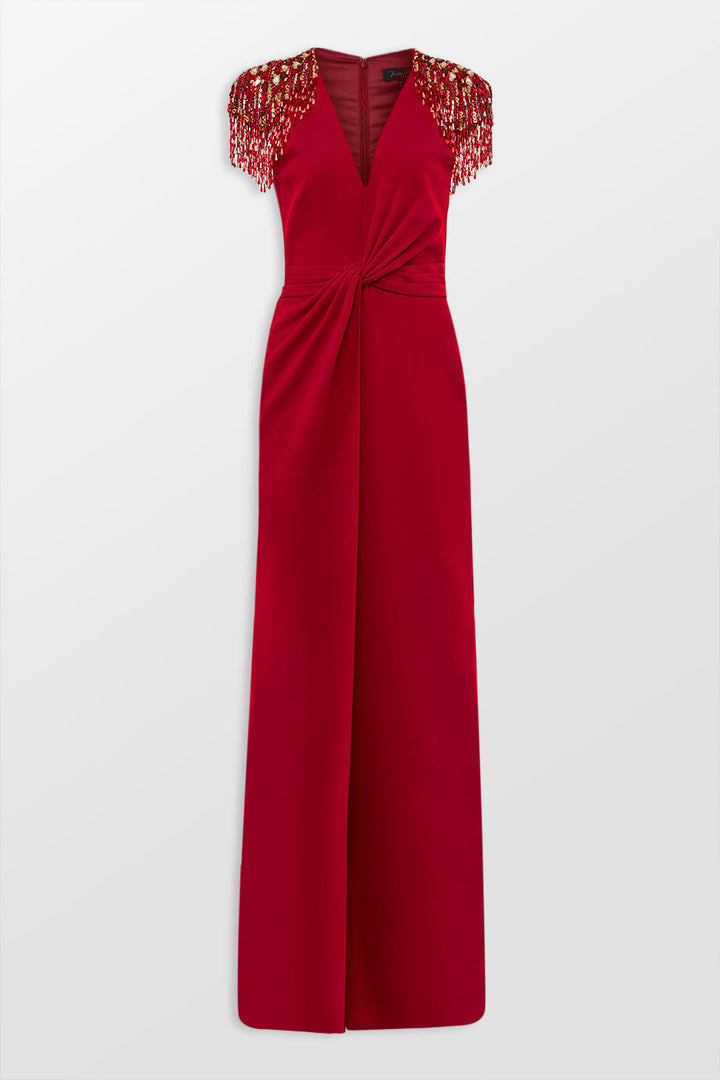 Beaded shoulder twist-front gown – Lorien-1