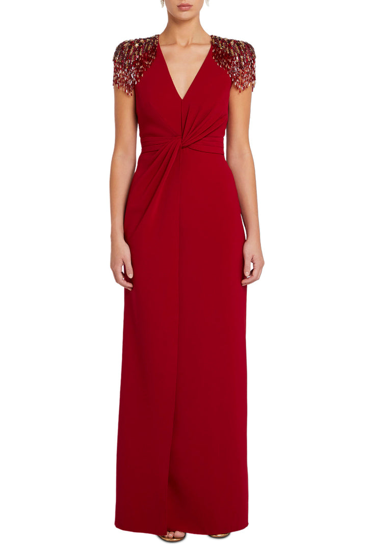 Beaded shoulder twist-front gown – Lorien-1