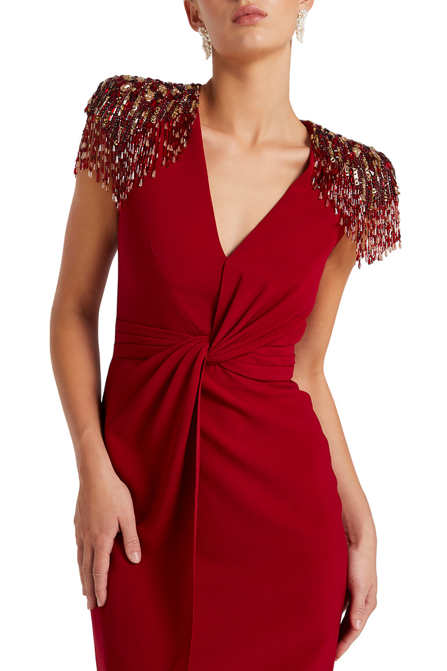 Beaded shoulder twist-front gown – Lorien-1