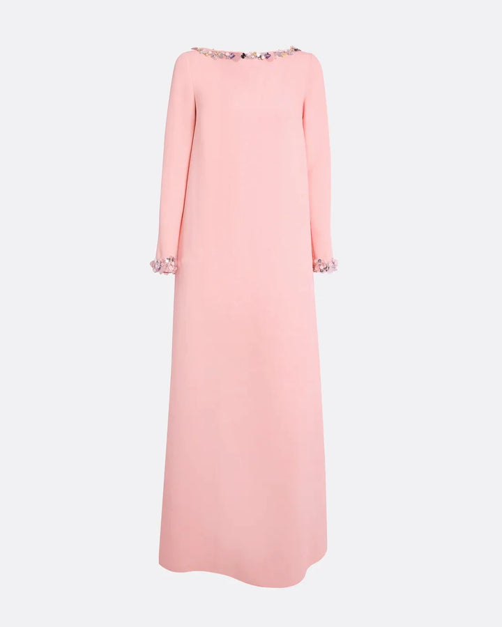 long-sleeve A-line gown with crystal-trimmed neckline – LUMINA