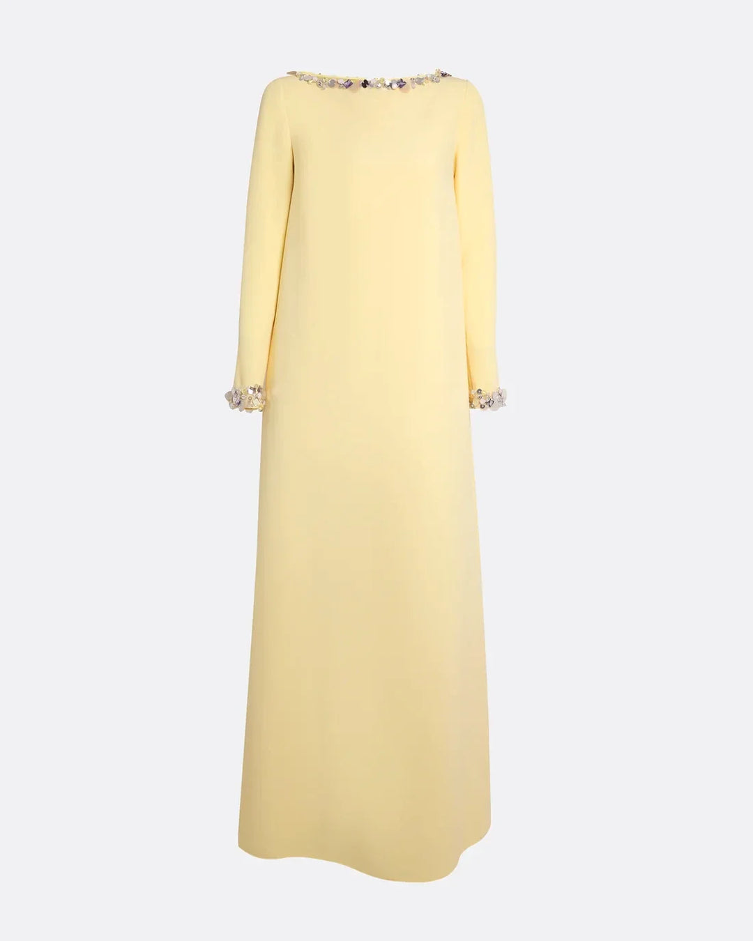 long-sleeve A-line gown with crystal-trimmed neckline – LUMINA