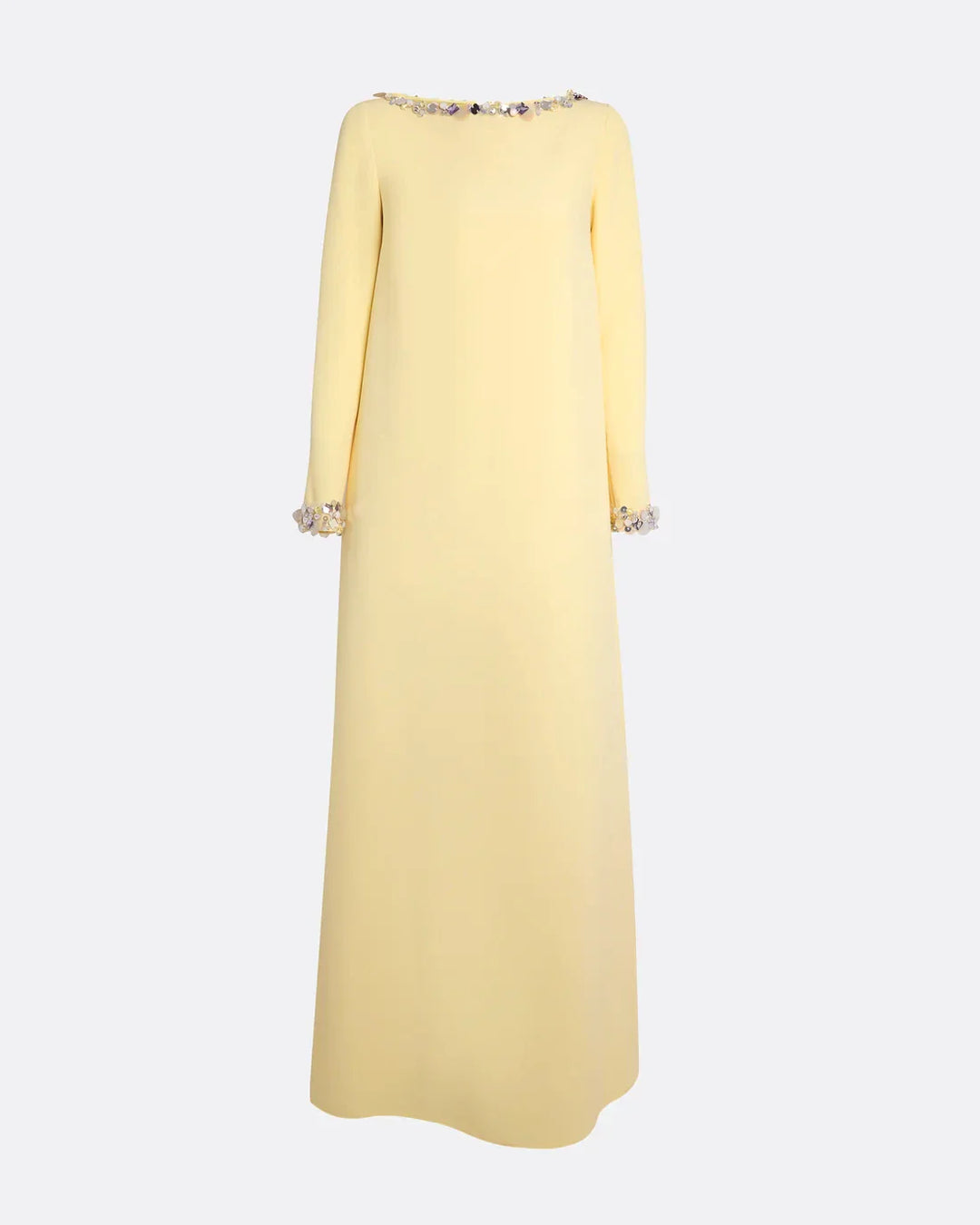 long-sleeve A-line gown with crystal-trimmed neckline – ODD- LUMINA