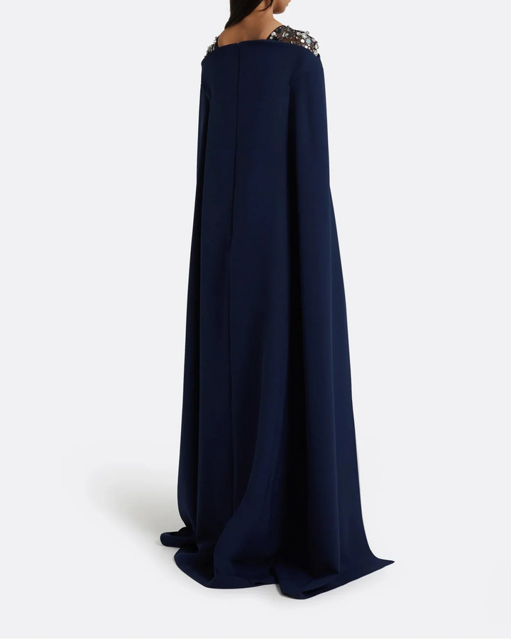 Sleeveless column dress with embellished shoulders and cape - Sophia-1