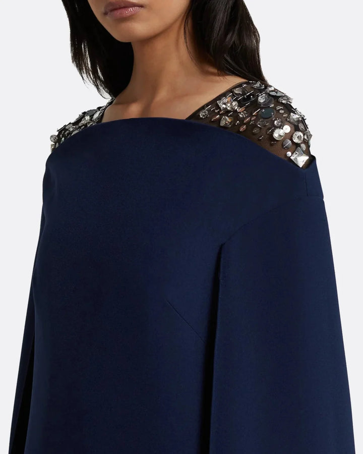 Sleeveless column dress with embellished shoulders and cape - Sophia-1