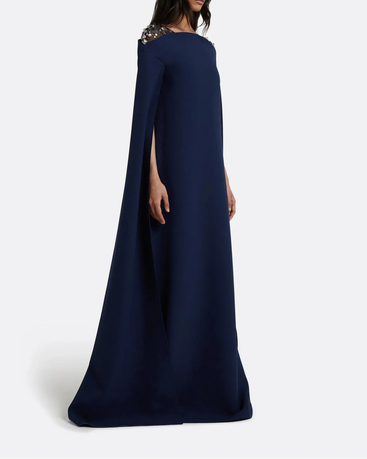 Sleeveless column dress with embellished shoulders and cape - Sophia-1