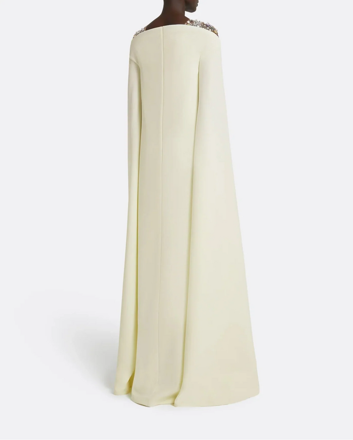 Sleeveless column dress with embellished shoulders and cape - Bethany-1