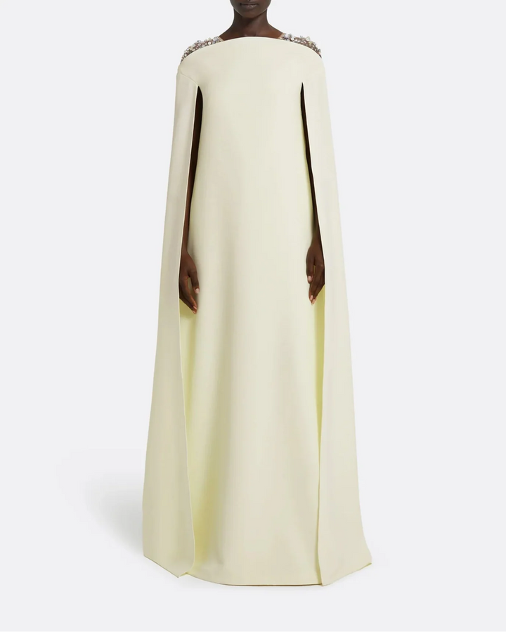 Sleeveless column dress with embellished shoulders and cape - Bethany
