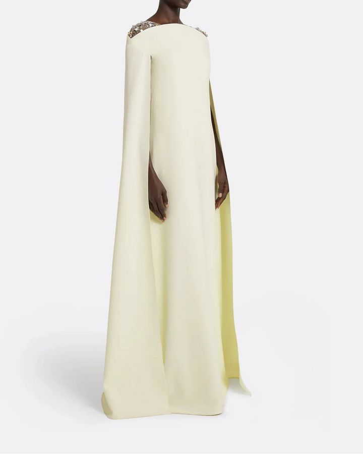 Sleeveless column dress with embellished shoulders and cape - Bethany-1