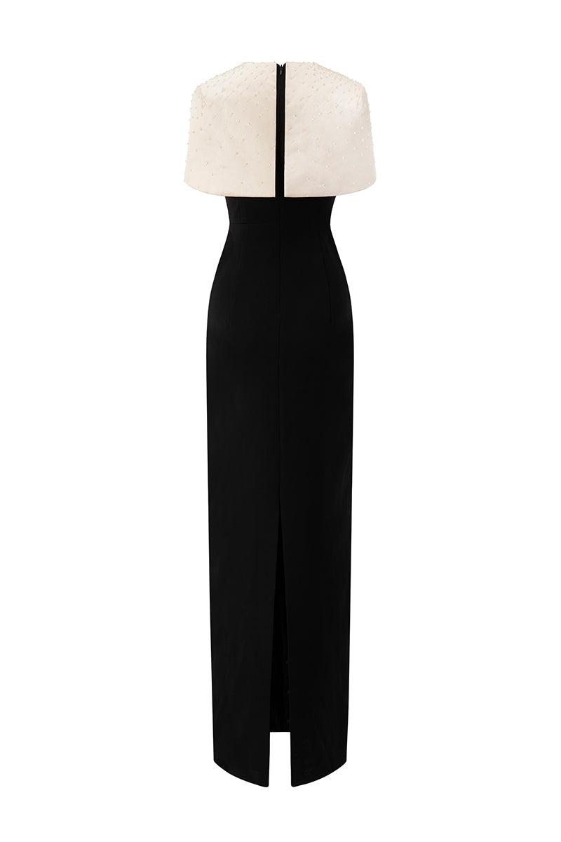 embellished mini-cape gown with column silhouette – BEATRICE