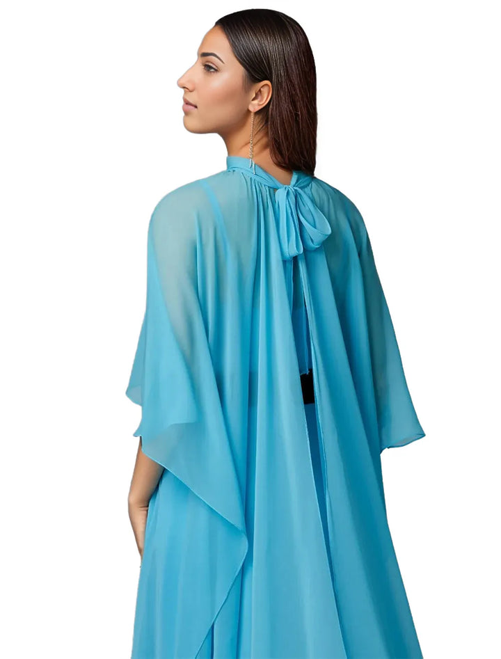Chiffon gown with cape overlay and velvet belt – Zorica-1