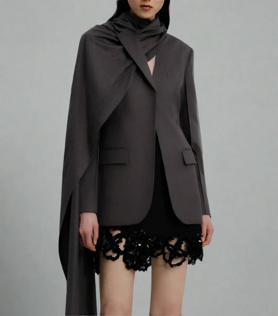 tailored blazer with draped maxi cape - Shevte