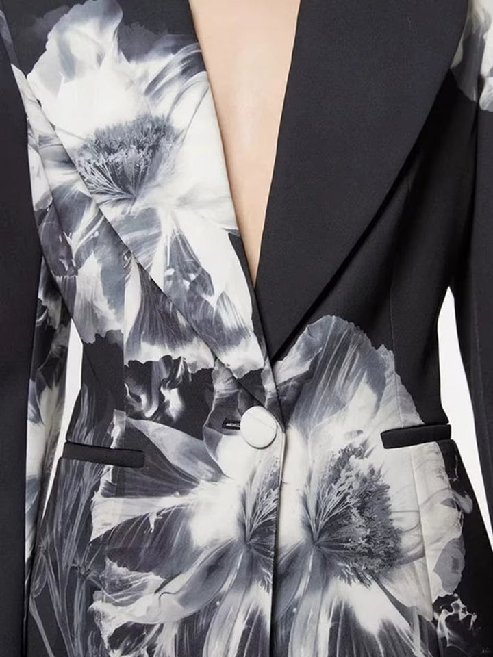 tailored blazer and wide-leg pants set with floral print – NOIRWO