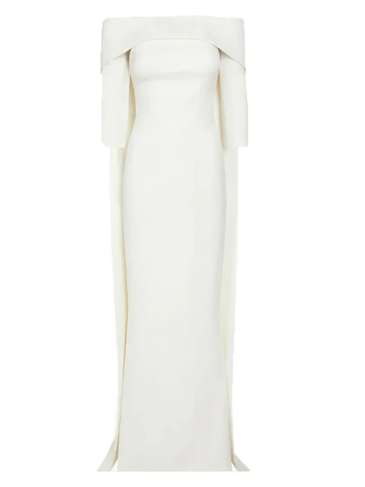 off-shoulder column gown with cape-back – ODD- Tessara