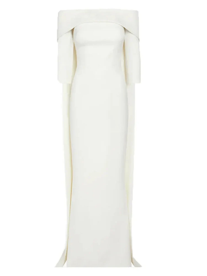 off-shoulder column gown with cape-back – Tessara