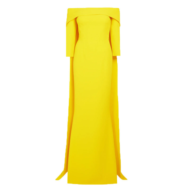 off-shoulder column gown with cape-back – ODD- Tessara