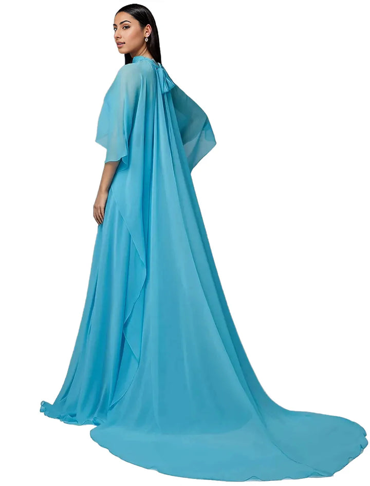 Chiffon gown with cape overlay and velvet belt – Zorica-1
