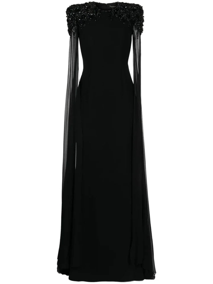 Beaded shoulders black dress with cape sleeves - Zoella