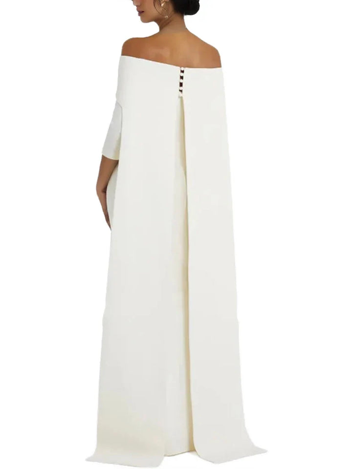 off-shoulder column gown with cape-back – ODD- Tessara