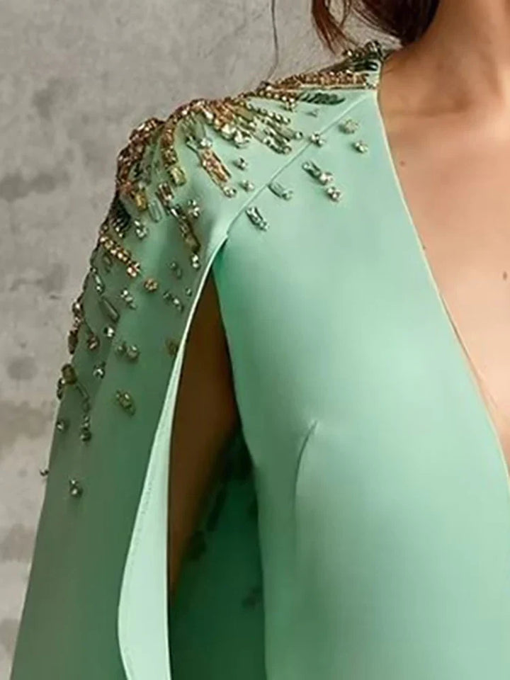 Beaded shoulders dress with cape sleeves  _ CARMAH