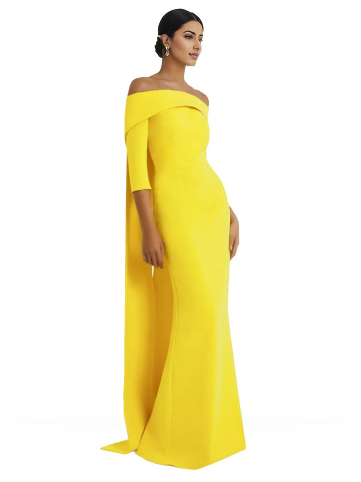 off-shoulder column gown with cape-back – ODD- Tessara
