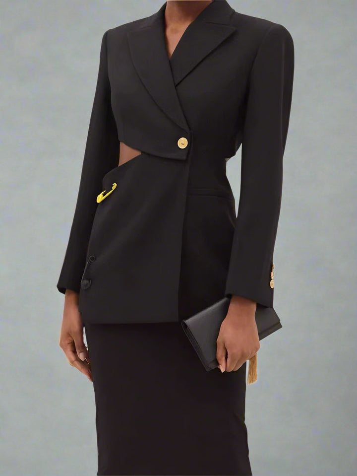 asymmetrical tailored blazer dress with pin detail - Abheera