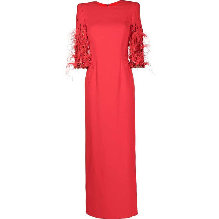 Feather-embellished sleeve gown – Zuleyhaa