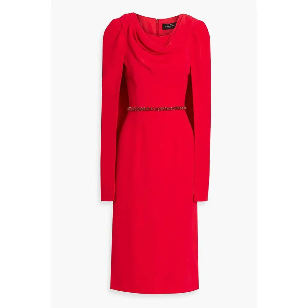 cape-sleeve sheath dress with jeweled belt – Surraya