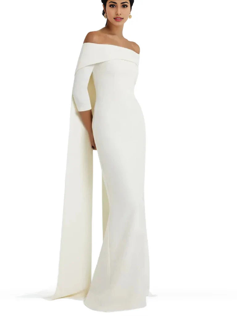 off-shoulder column gown with cape-back – ODD- Tessara