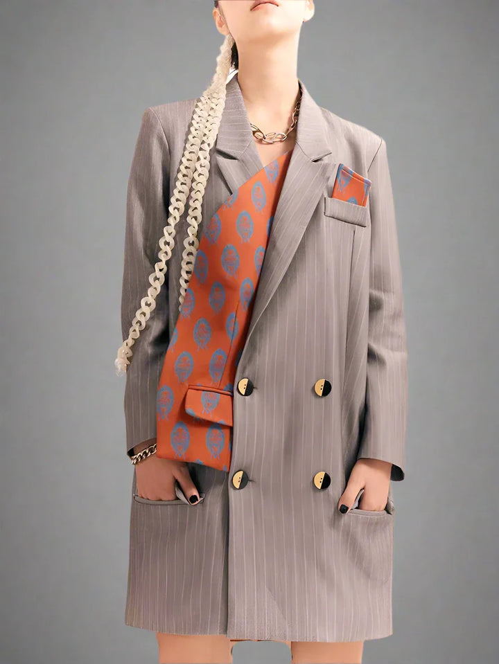 pinstripe double-breasted blazer with contrast printed lining - Svana