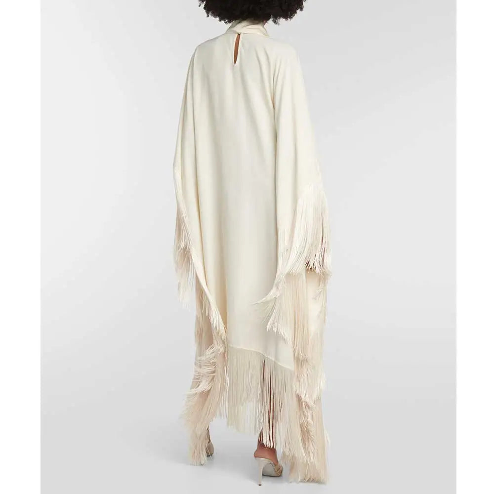 fringed kaftan gown with tie-neck – ODD- Sushali