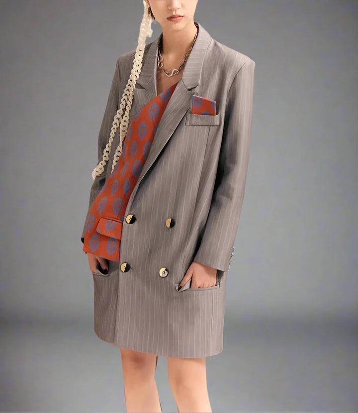 pinstripe double-breasted blazer with contrast printed lining - Svana