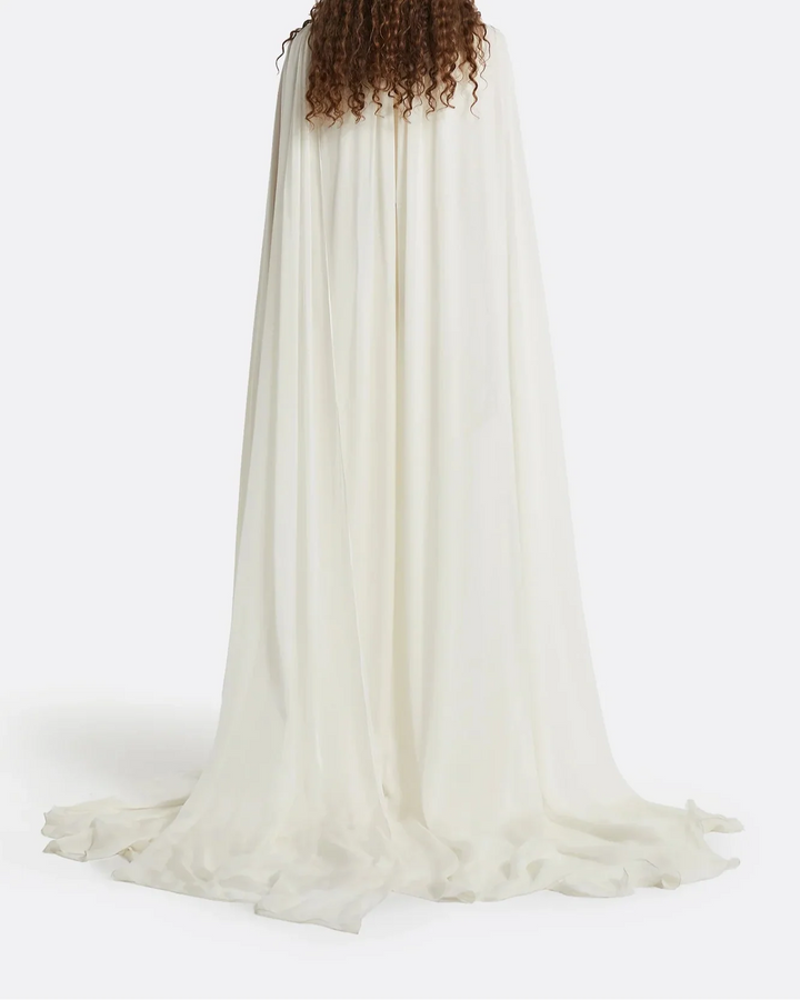 High-neck embellished column dress with layered cape - Mia-1