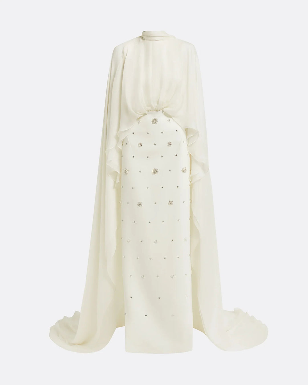 High-neck embellished column dress with layered cape - Mia-1