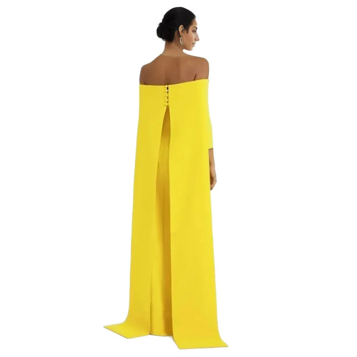 off-shoulder column gown with cape-back – ODD- Tessara