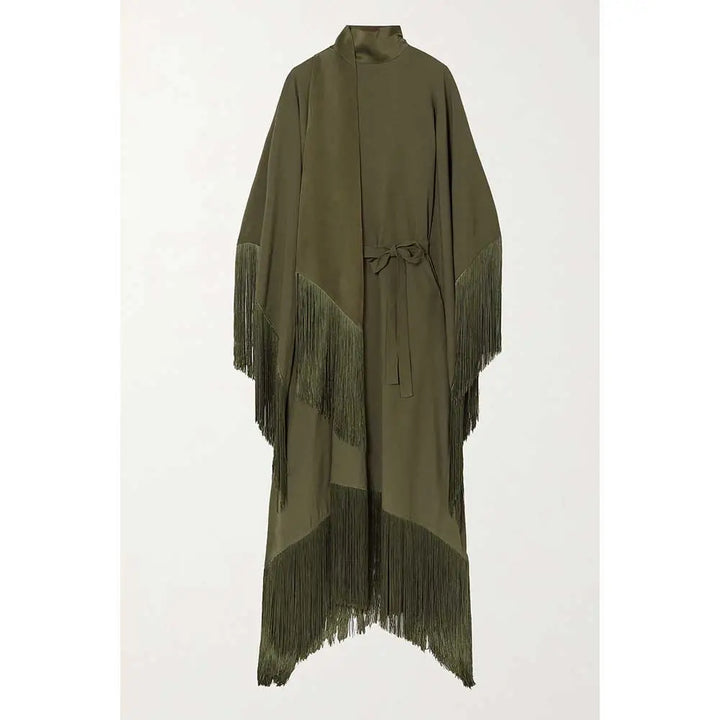 fringed kaftan gown with tie-neck – ODD- Sushali