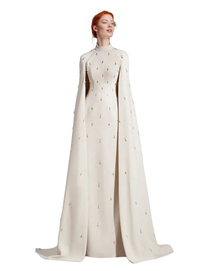 High-neck column gown with embellished cape – Zonia