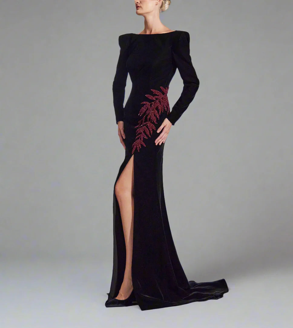 embellished slit velvet gown – Nolah-1