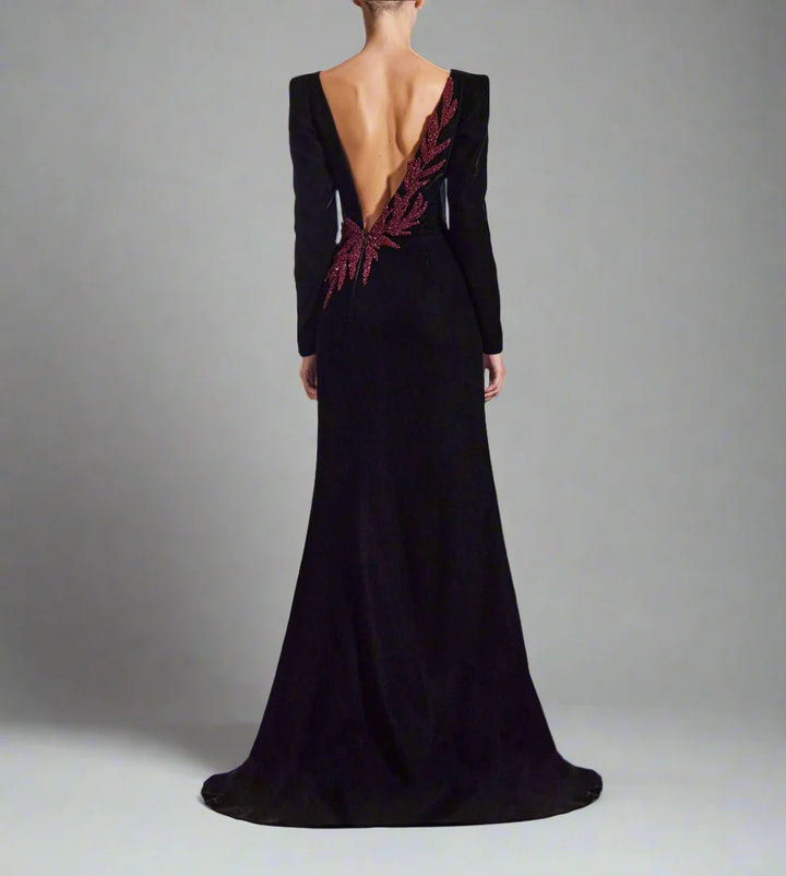 embellished slit velvet gown – Nolah-1