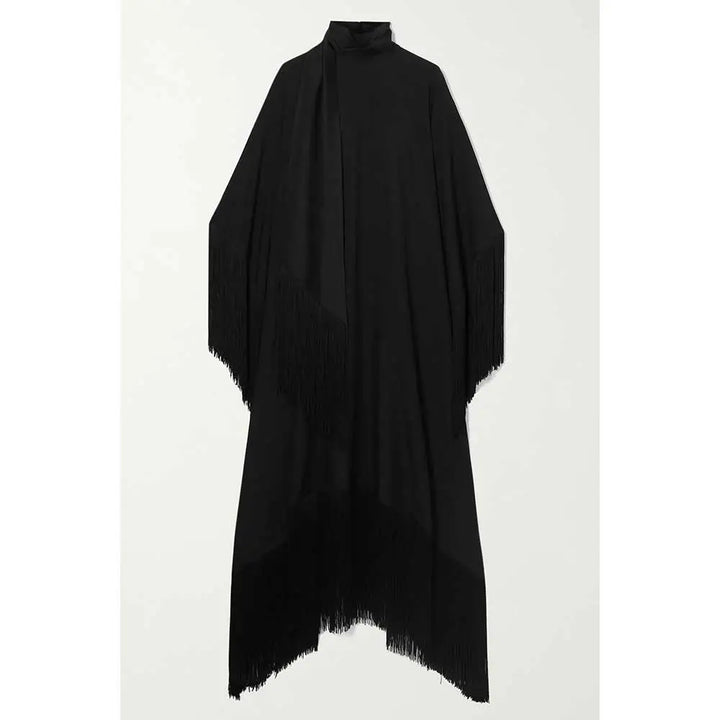 fringed kaftan gown with tie-neck – ODD- Sushali