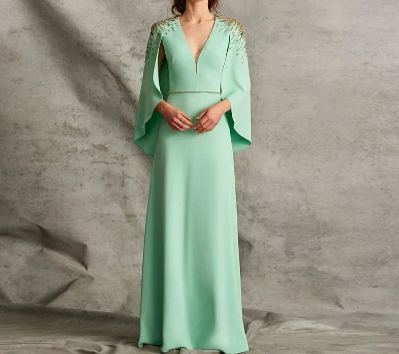 Beaded shoulders dress with cape sleeves  _ CARMAH