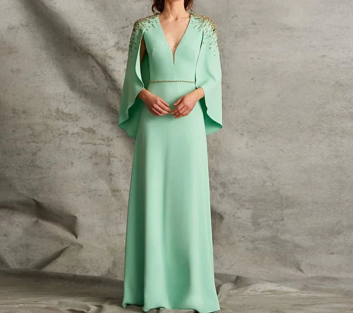 Beaded shoulders dress with cape sleeves  _ CARMAH