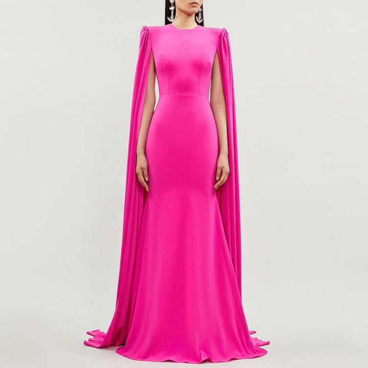sleeveless column gown with floor-length cape – Tianna