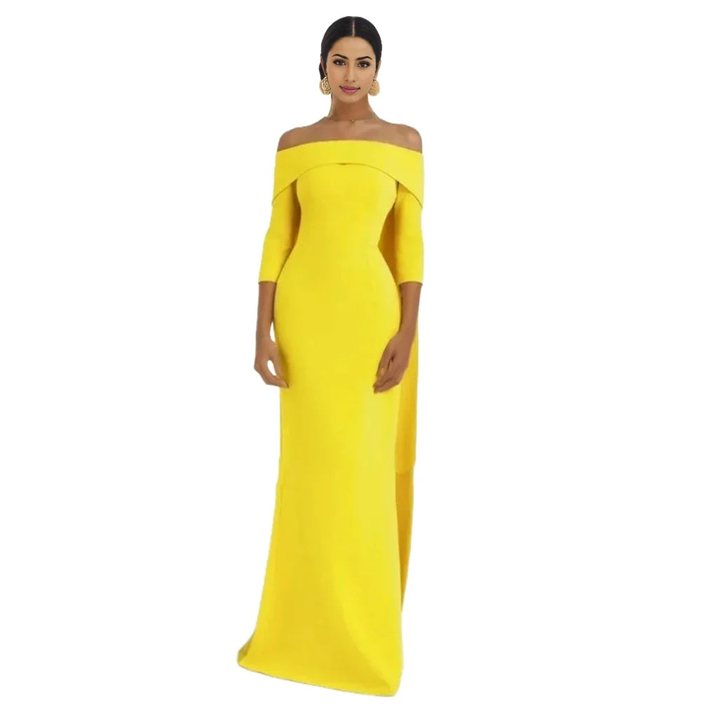 off-shoulder column gown with cape-back – ODD- Tessara