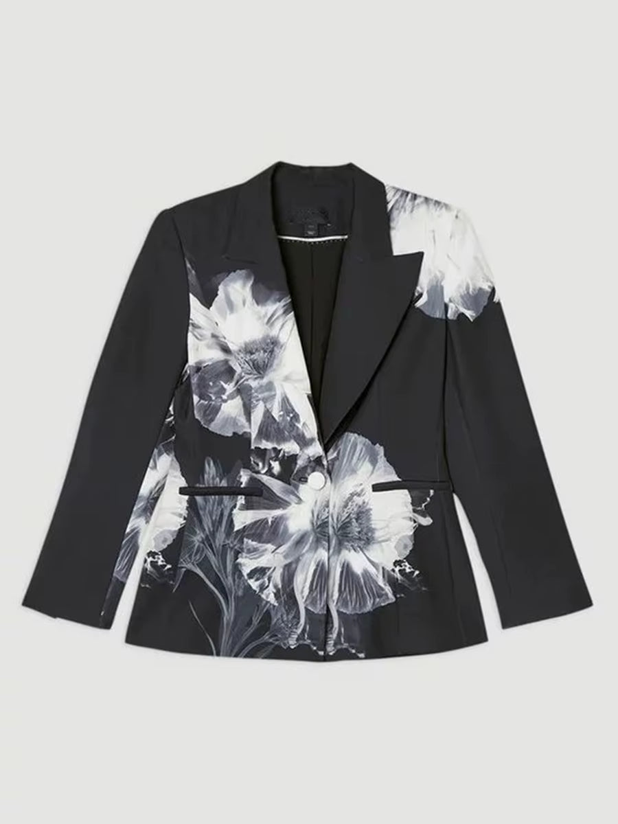 tailored blazer and wide-leg pants set with floral print – NOIRWO