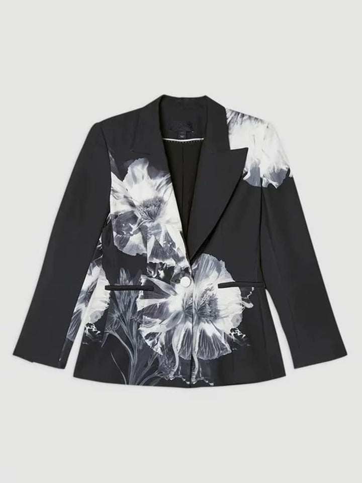 tailored blazer and wide-leg pants set with floral print – NOIRWO