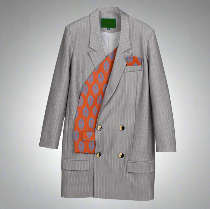 pinstripe double-breasted blazer with contrast printed lining - Svana