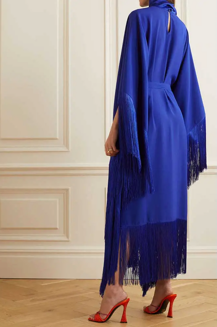 fringed kaftan gown with tie-neck – ODD- Sushali