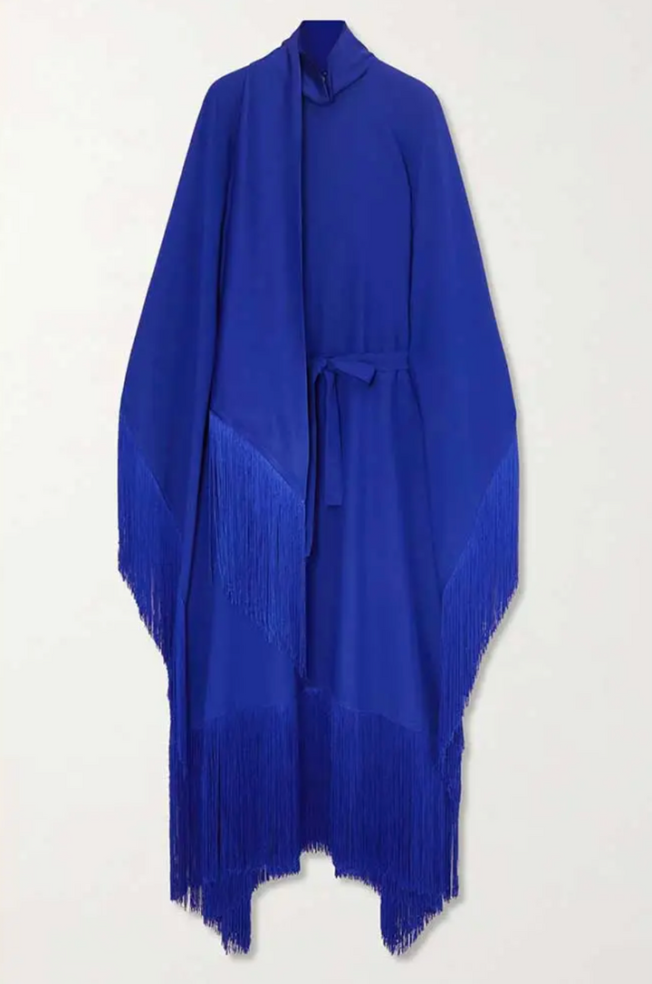 fringed kaftan gown with tie-neck – ODD- Sushali