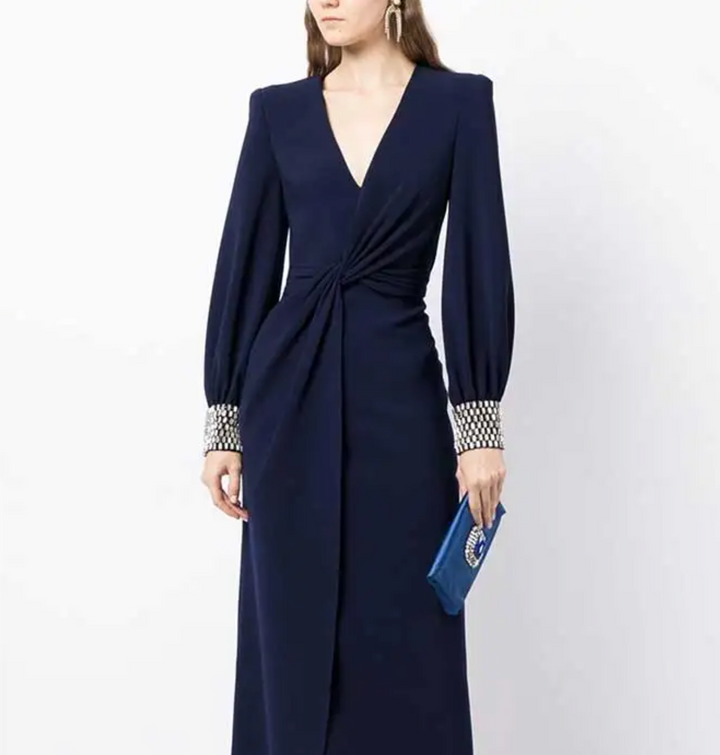 long-sleeve gown with crystal-embellished cuffs – Sukanya