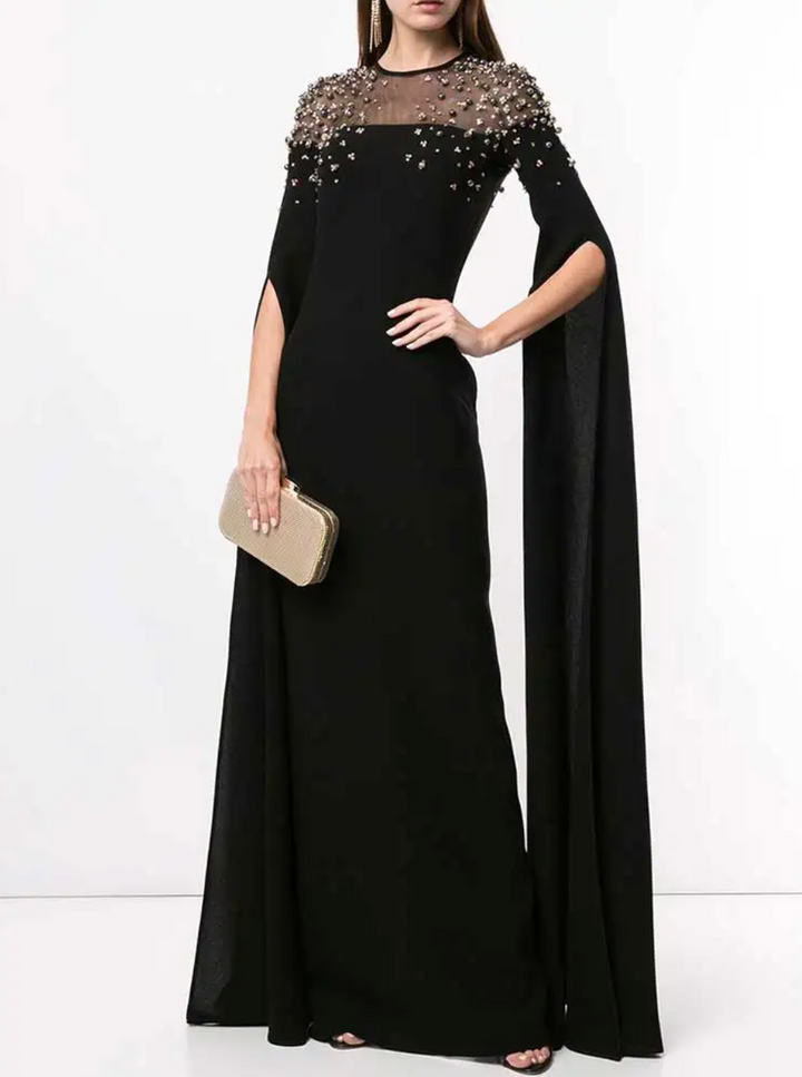 embellished cape-sleeve evening gown – Sherita